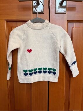 Vintage Knit Cream Heart-Accent Sweater EUC 2/3 BEST NO SIZE TAG